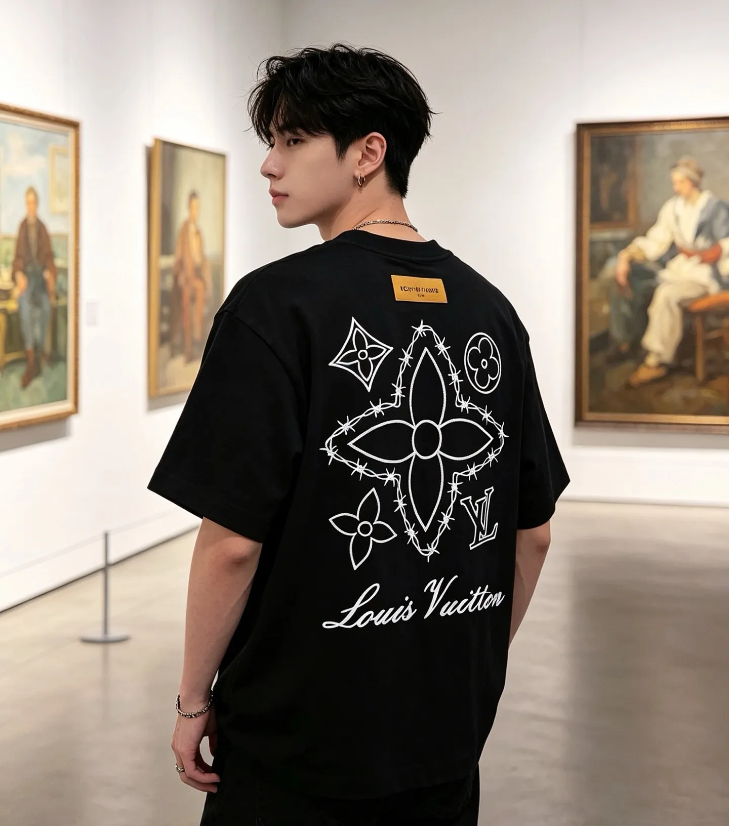 Louis Vuitton/Louis Vuitton four-leaf clover old flower embroidery round neck short sleeves